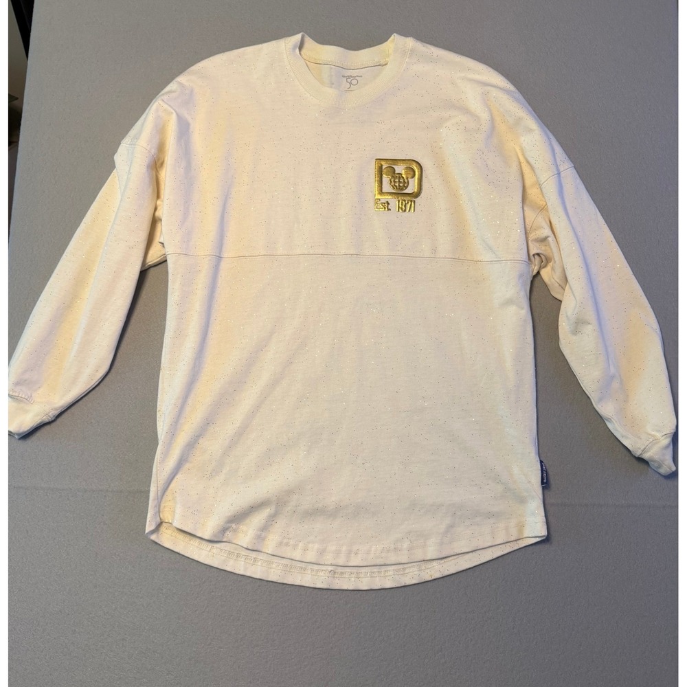 Disney Spirit Jersey 50th Anniversary Castle Top Cream Gold Women XS